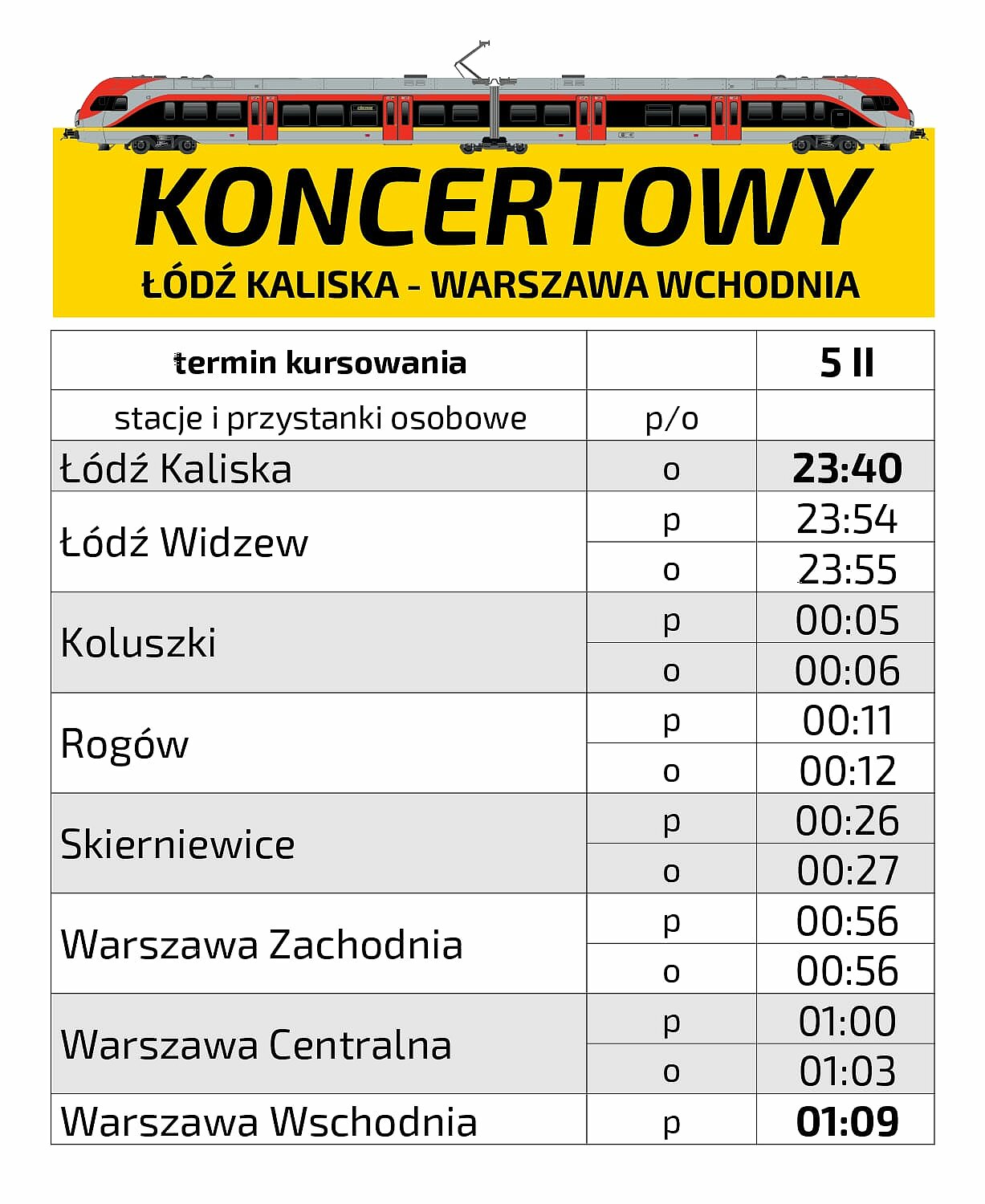  , pociąg koncertowy ŁKA rozkład