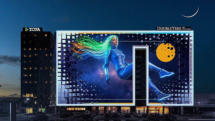 -  mapping na fasadzie DoubleTree by Hilton Łódź